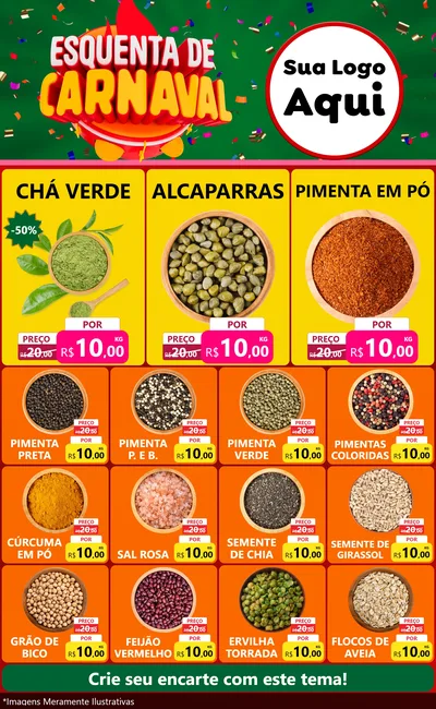 Modelo de Encarte para Encarte Grande com o tema Esquenta de Carnaval para Produtos Naturais