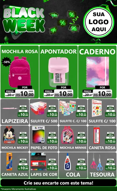 Modelo de Encarte para Encarte Grande com o tema Black Week para Papelaria