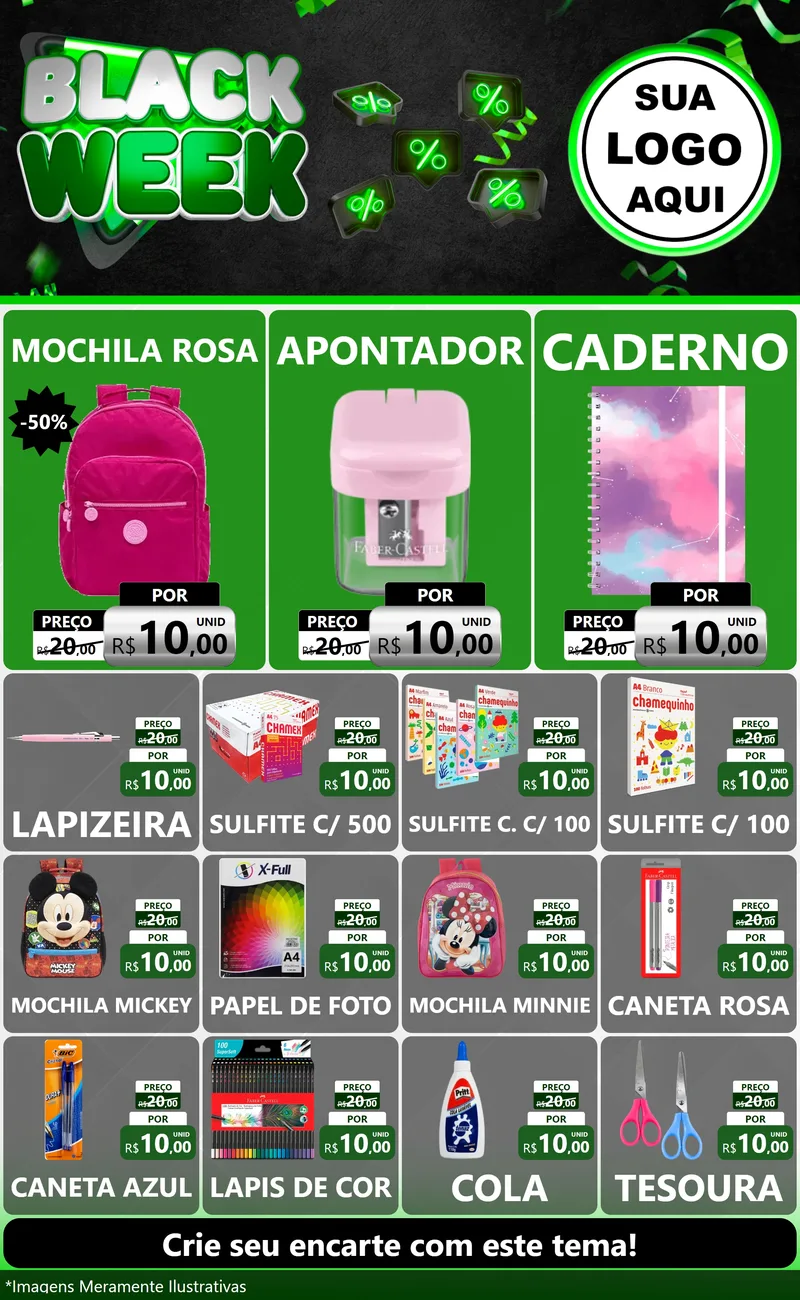 Modelo de Encarte para Encarte Grande com o tema Black Week para Papelaria