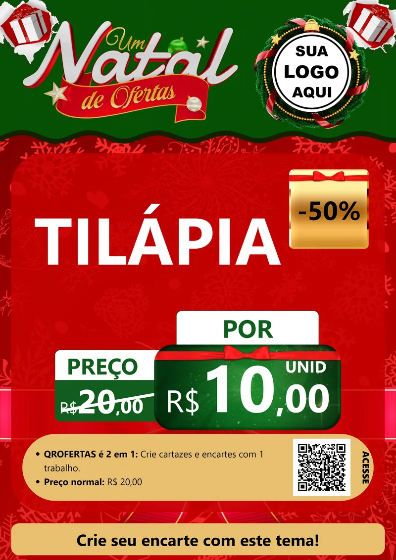 Modelo de Cartaz para Cartaz A4 Vertical com o tema Um Natal de Ofertas para Peixaria