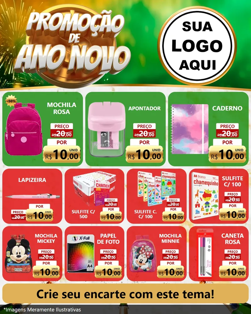 Modelo de Rede Social para Feed Instagram com o tema Promoção de Ano Novo para Papelaria