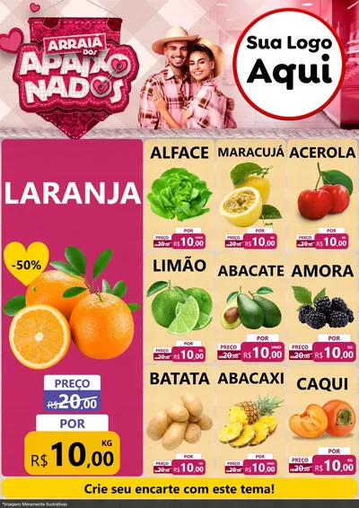 Modelo de Encarte para Encarte A4 Vertical com o tema Arraiá dos Apaixonados - Junina para Hortifrúti