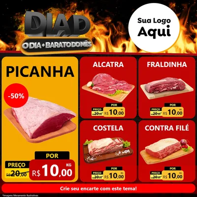 Modelo de Rede Social para Feed Facebook com o tema Dia D, O Dia Mais Barato Do Mês para Açougue