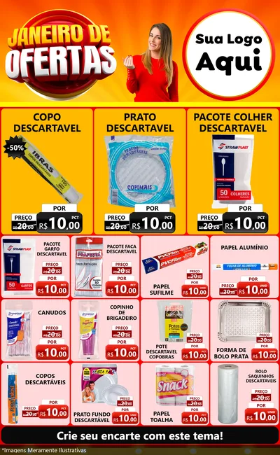 Modelo de Encarte para Encarte Grande com o tema Janeiro de Ofertas para Embalagens