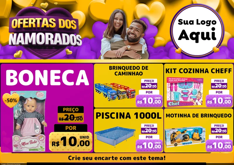 Modelo de Encarte para Encarte A4 Horizontal com o tema Oferta Dos Namorados para Brinquedos