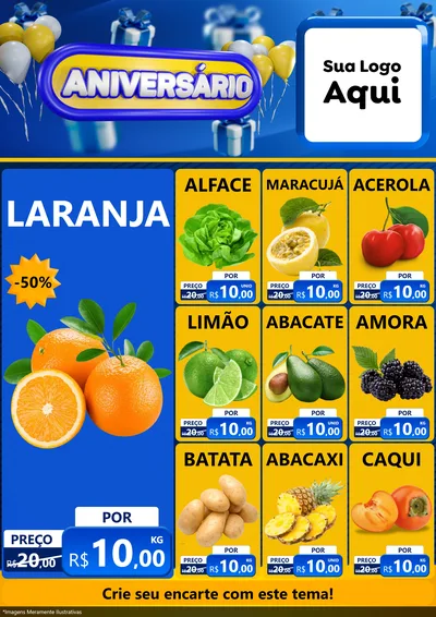 Modelo de Encarte para Encarte A4 Vertical com o tema Aniversário para Hortifrúti