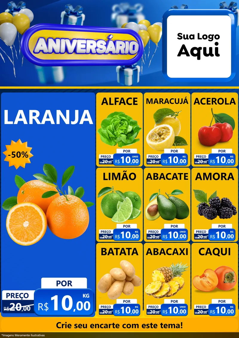 Modelo de Encarte para Encarte A4 Vertical com o tema Aniversário para Hortifrúti