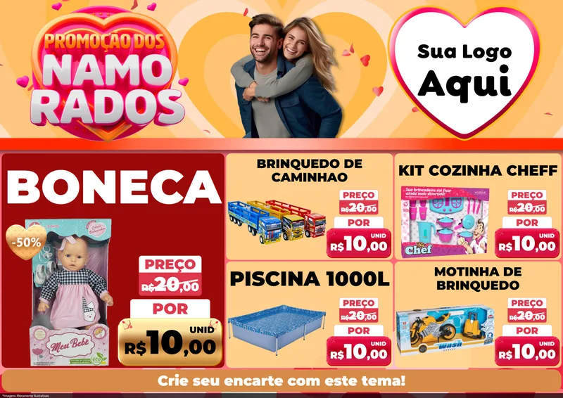 Modelo de Encarte para Encarte A4 Horizontal com o tema Promoção dos Namorados para Brinquedos
