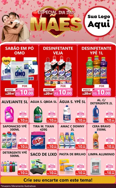 Modelo de Encarte para Encarte Grande com o tema Especial Dia Das Mães para Produtos de Limpeza