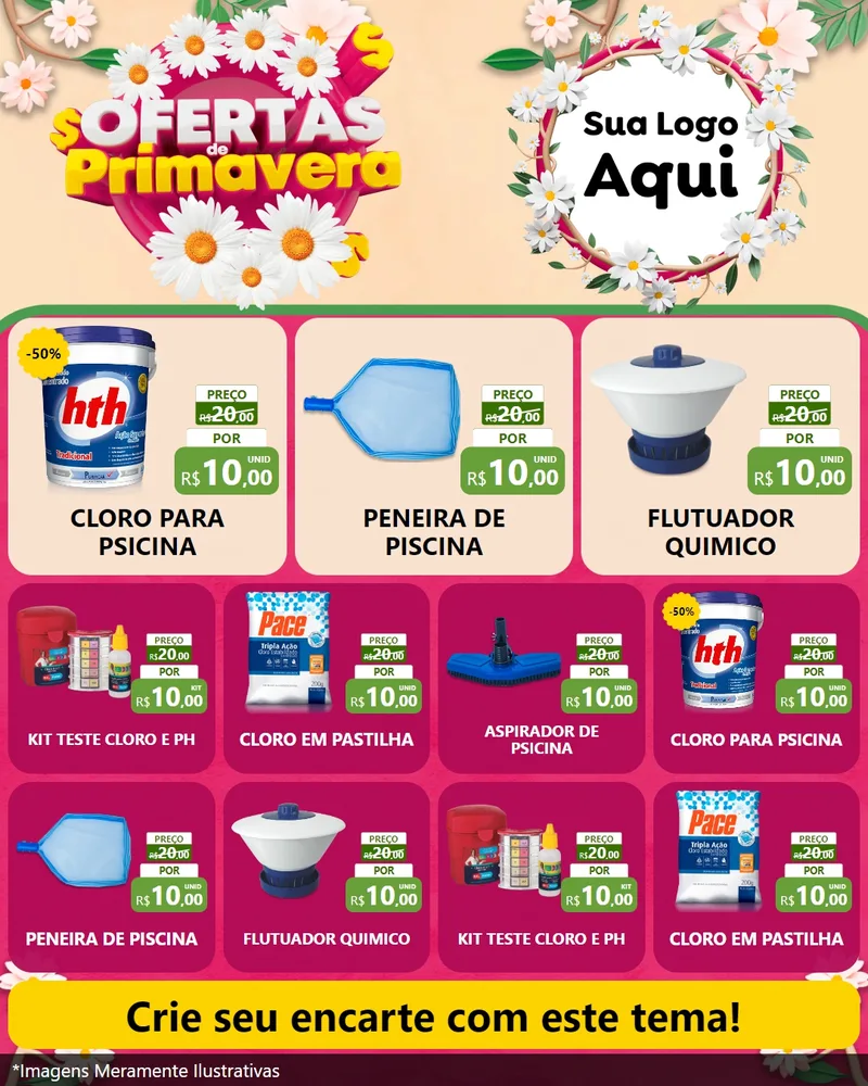 Modelo de Rede Social para Feed Instagram com o tema Ofertas de Primavera para Produtos para Piscina