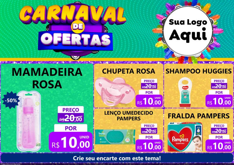 Modelo de Encarte para Encarte A4 Horizontal com o tema Carnaval de Ofertas para Bebês