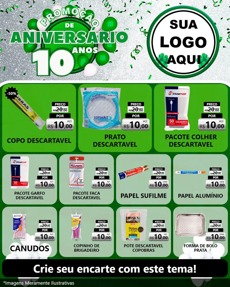 Modelo de Rede Social para Feed Instagram com o tema Promoção de Aniversário - 10 Anos para Embalagens