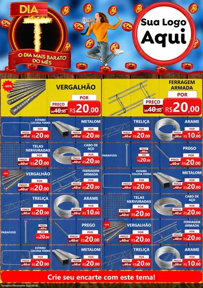 Modelo de Encarte para Encarte A4 Vertical com o tema Dia T - O Dia Mais Barato Do Mês para Ferragens