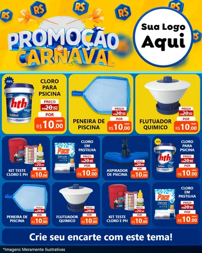 Modelo de Rede Social para Feed Instagram com o tema Promoção de Carnaval para Produtos para Piscina