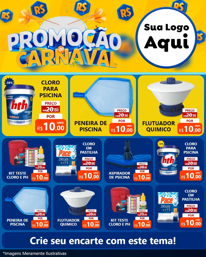 Modelo de Rede Social para Feed Instagram com o tema Promoção de Carnaval para Produtos para Piscina