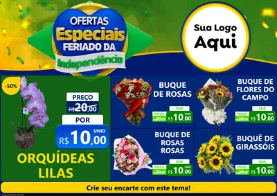 Modelo de Encarte para Encarte A4 Horizontal com o tema Ofertas Especiais Feriado da Independência para Floricultura e jardim