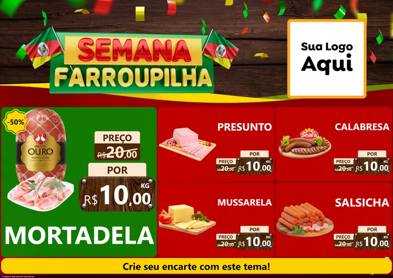 Modelo de Encarte para Encarte A4 Horizontal com o tema Semana Farroupilha para Frios e Laticínios