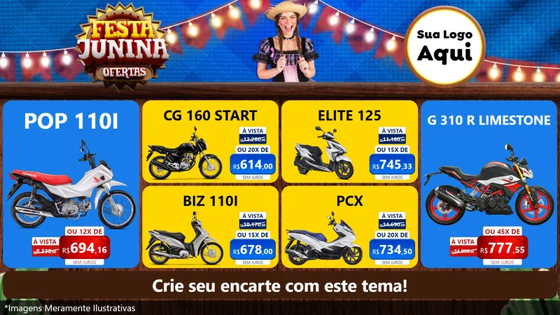 Modelo de TV para TV Horizontal com o tema Festa Junina Ofertas para Concessionaria de Motos