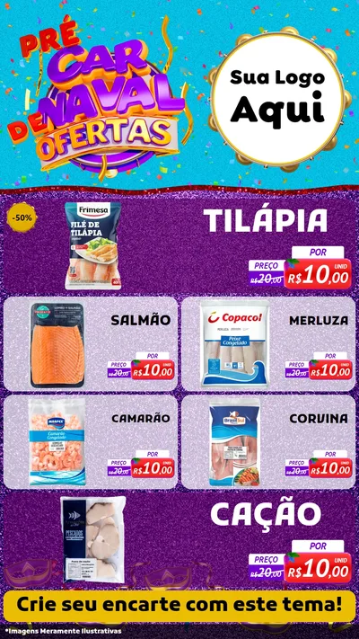Modelo de TV para TV Vertical com o tema Pré Carnaval de Ofertas para Peixaria