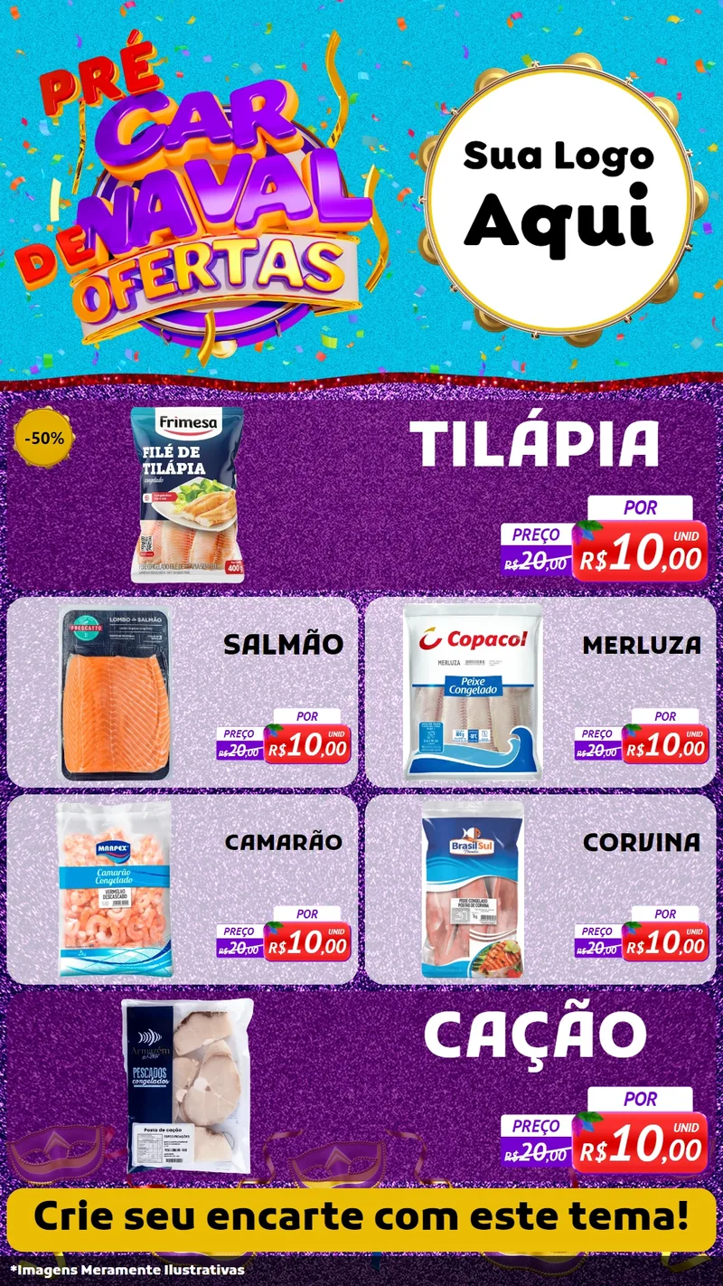 Modelo de TV para TV Vertical com o tema Pré Carnaval de Ofertas para Peixaria