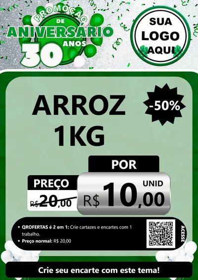 Modelo de Cartaz para Cartaz A4 Vertical com o tema Promoção de Aniversário - 30 Anos para Supermercado