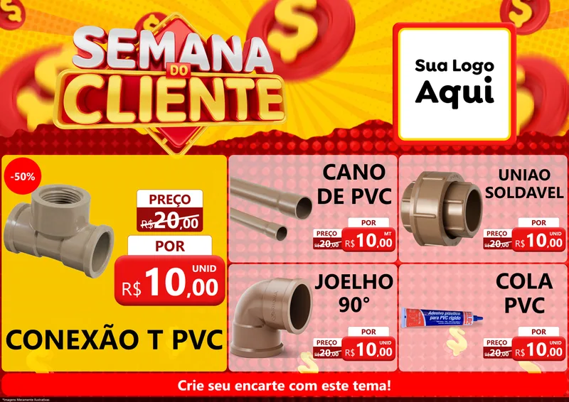 Modelo de Encarte para Encarte A4 Horizontal com o tema Semana do Cliente para Tubos e conexões