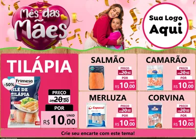 Modelo de Encarte para Encarte A4 Horizontal com o tema Mês das Mães para Peixaria
