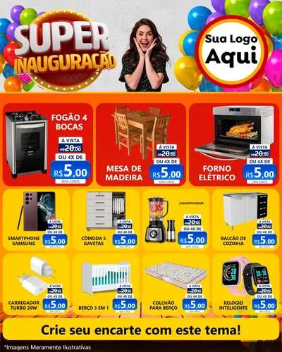 Modelo de Rede Social para Feed Instagram com o tema Super Inauguração para Móveis e Eletro