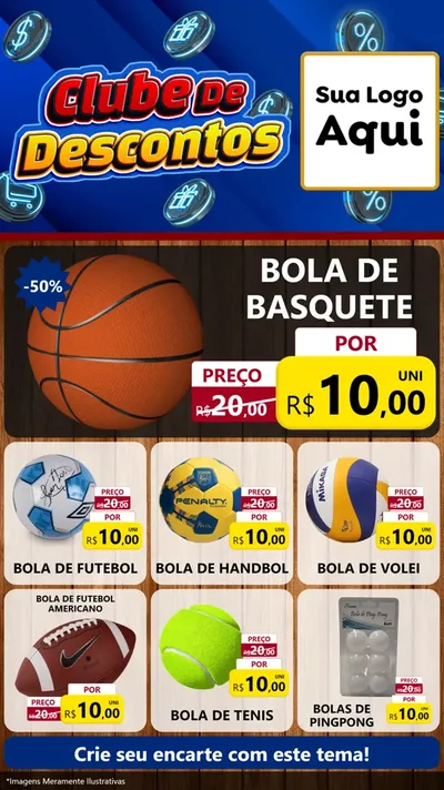 Modelo de Rede Social para Stories com o tema Clube de Descontos para Artigos Esportivos