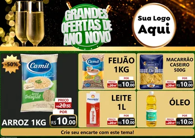 Modelo de Encarte para Encarte A4 Horizontal com o tema Grandes Ofertas de Ano Novo para Supermercado