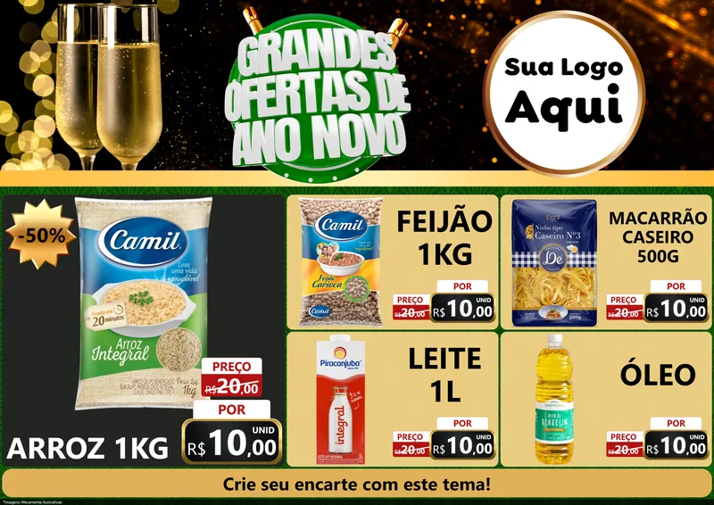 Modelo de Encarte para Encarte A4 Horizontal com o tema Grandes Ofertas de Ano Novo para Supermercado