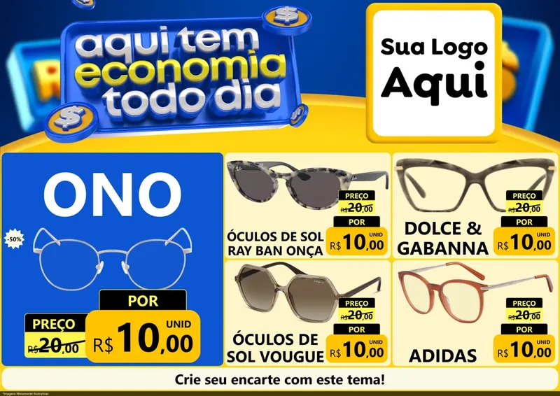 Modelo de Encarte para Encarte A4 Horizontal com o tema Aqui Tem Economia Todo Dia para Óticas