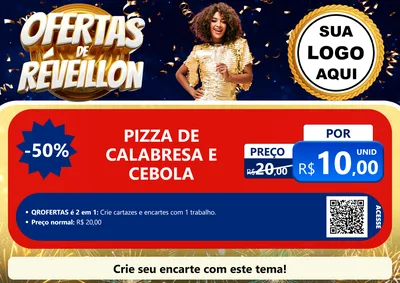 Modelo de Cartaz para Cartaz A4 Horizontal com o tema Ofertas de Réveillon para Pizzaria