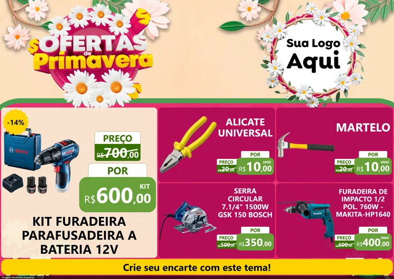 Modelo de Encarte para Encarte A4 Horizontal com o tema Ofertas de Primavera para Maquinas e Ferramentas