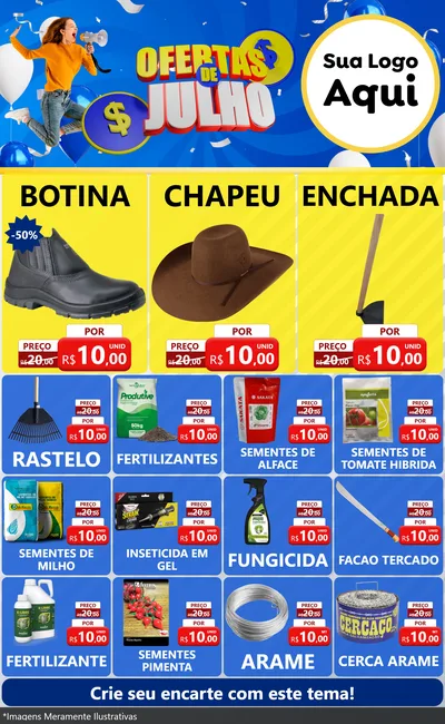 Modelo de Encarte para Encarte Grande com o tema Ofertas de Julho para Agropecuária