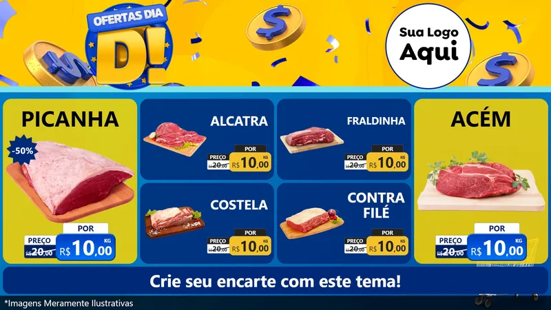 Modelo de TV para TV Horizontal com o tema Ofertas Dia D para Açougue