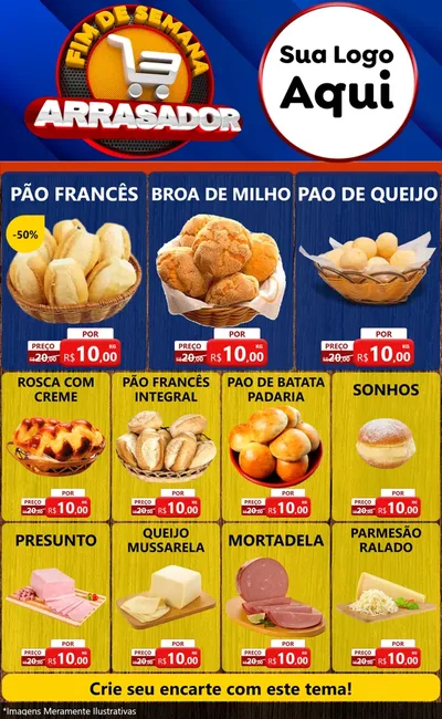 Modelo de Encarte para Encarte Grande com o tema Fim De Semana Arrasador para Padaria
