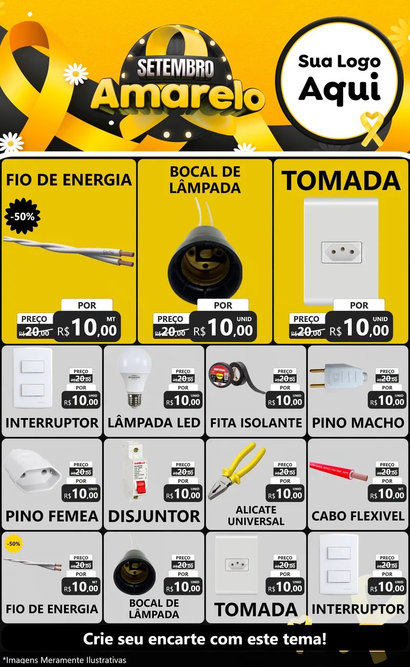 Modelo de Encarte para Encarte Grande com o tema Setembro Amarelo para Materiais Elétricos