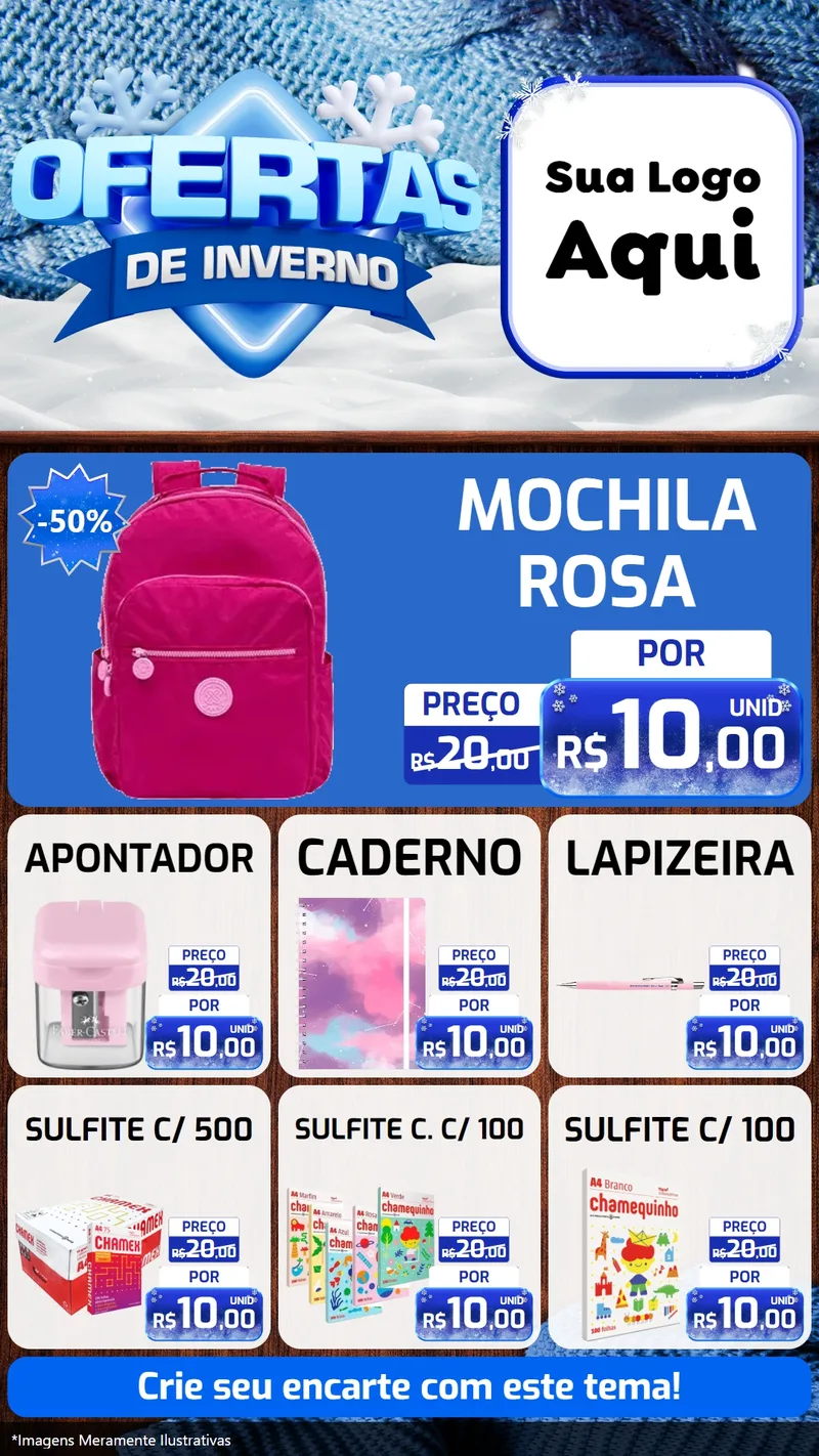 Modelo de Rede Social para Stories com o tema Ofertas de Inverno para Papelaria