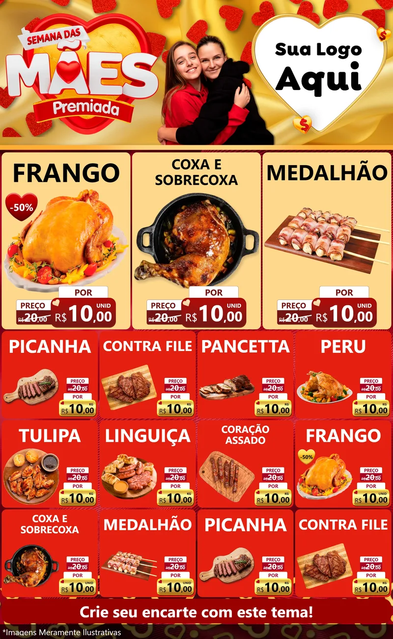 Modelo de Encarte para Encarte Grande com o tema Semana das Mães Premiada para Assados