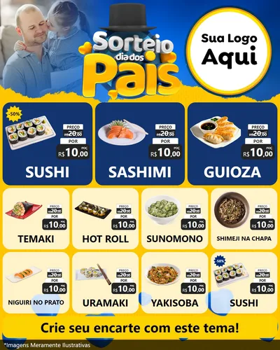 Modelo de Rede Social para Feed Instagram com o tema Sorteio Dia Dos Pais para Comida japonesa