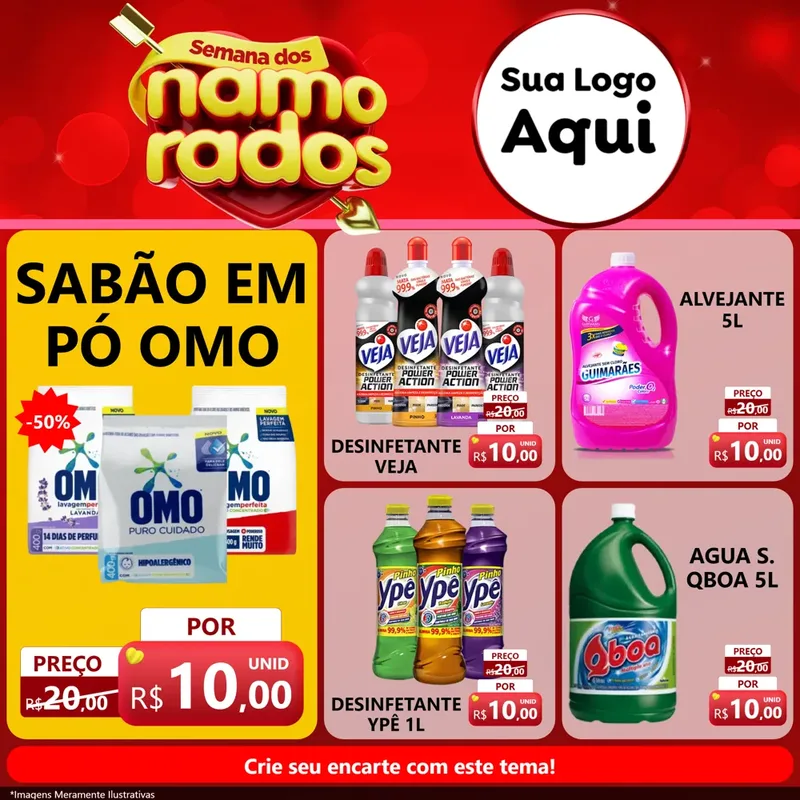 Modelo de Rede Social para Feed Facebook com o tema Semana dos namorados para Produtos de Limpeza
