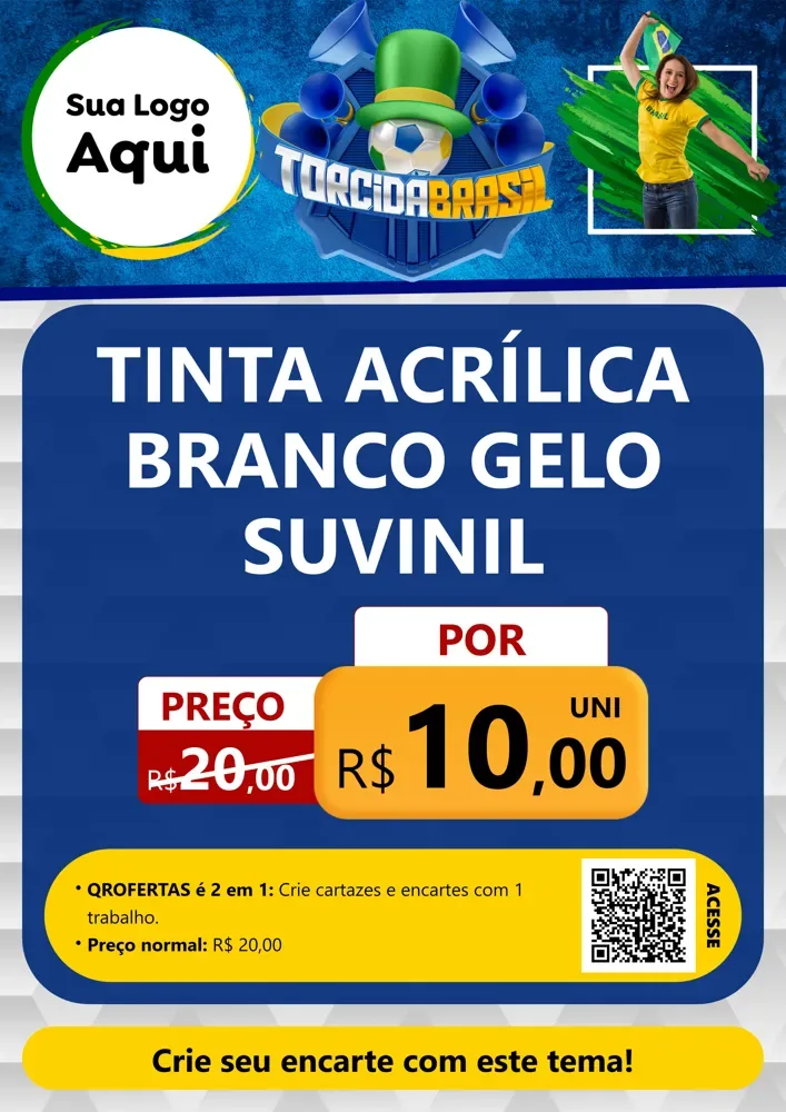 Modelo de Cartaz para Cartaz A4 Vertical com o tema Torcida Brasil - Copa para Tintas e Ferramentas