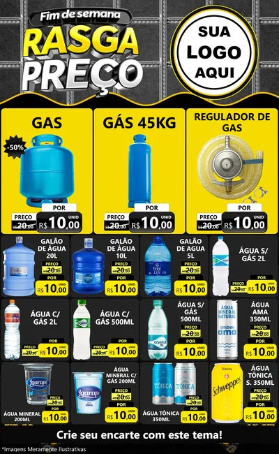 Modelo de Encarte para Encarte Grande com o tema Fim de Semana Rasga Preço para Água e gás