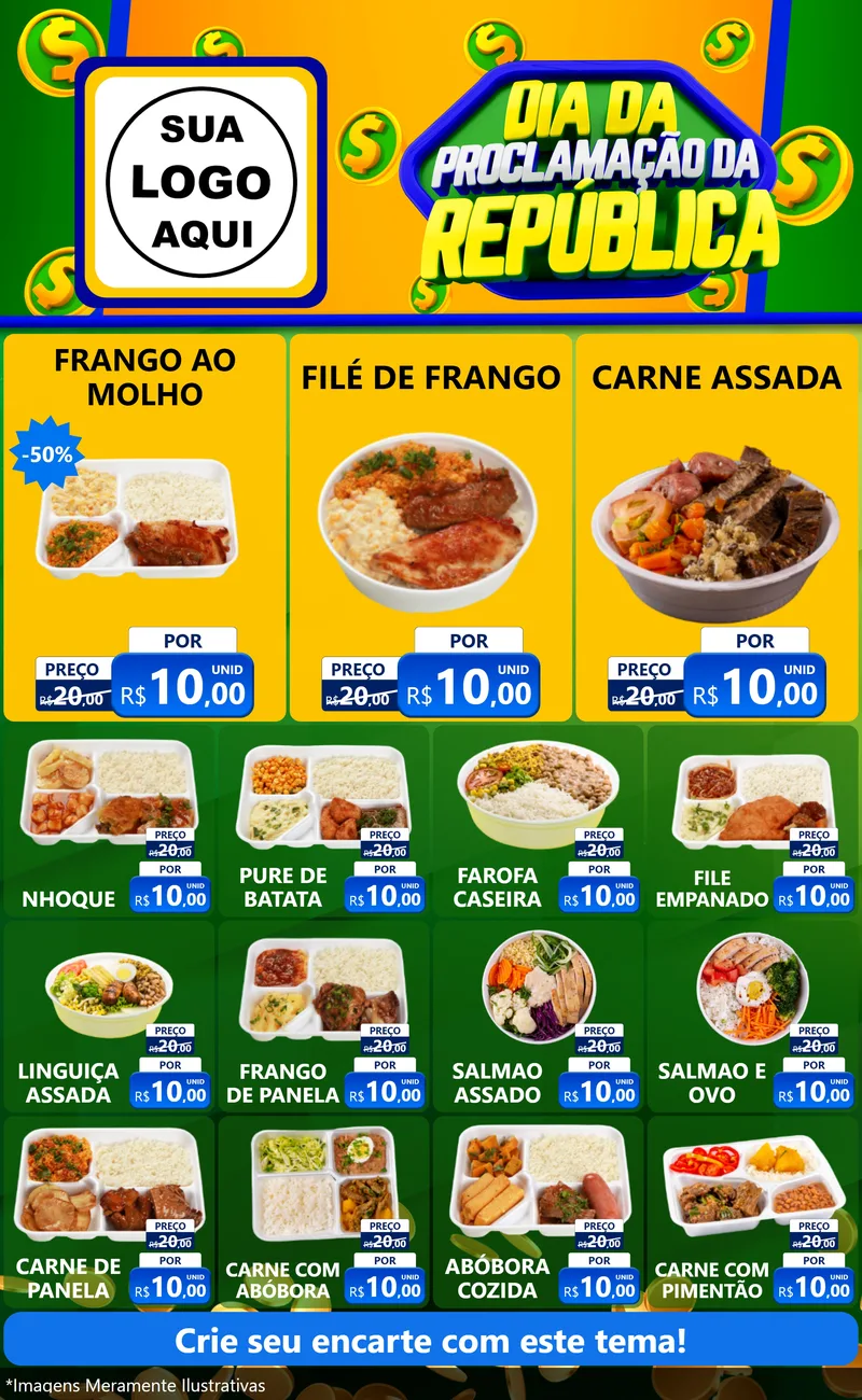 Modelo de Encarte para Encarte Grande com o tema Dia Da Proclamação da República para Restaurante