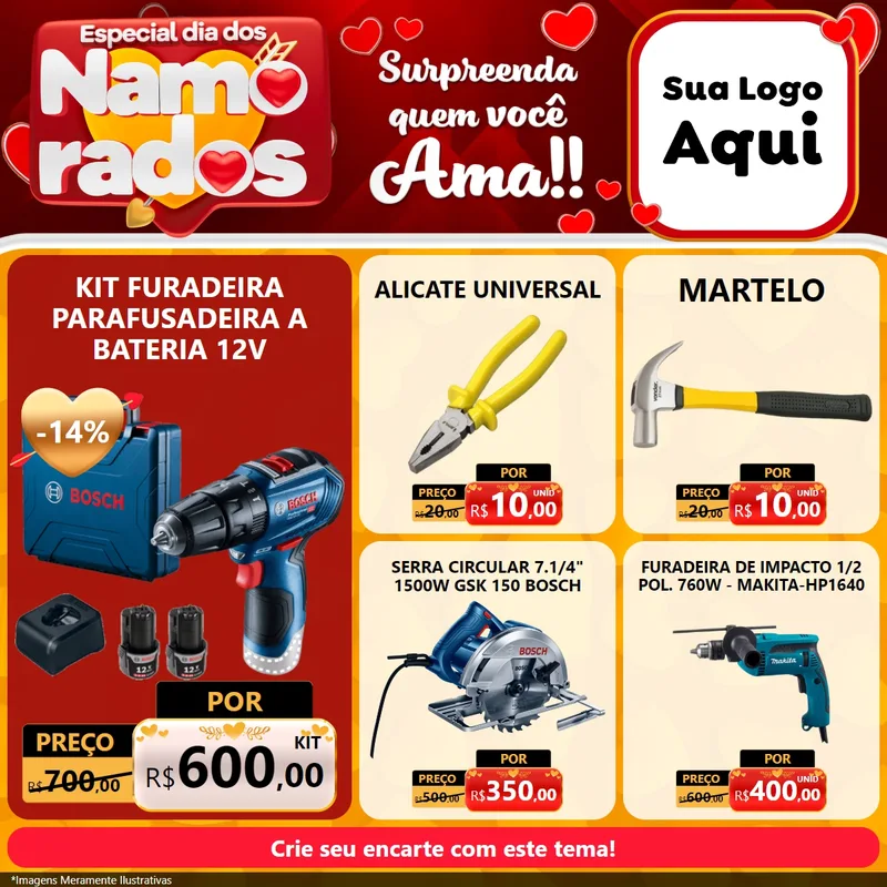 Modelo de Rede Social para Feed Facebook com o tema Especial Dia dos Namorados para Maquinas e Ferramentas