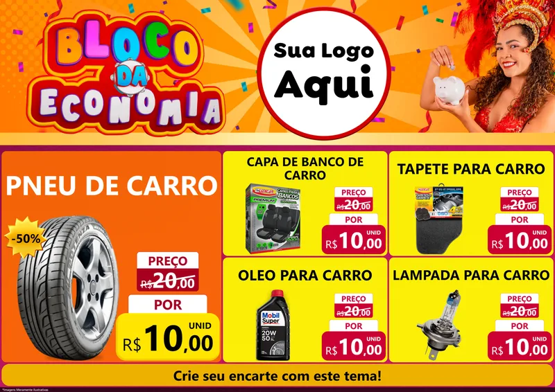 Modelo de Encarte para Encarte A4 Horizontal com o tema Bloco da Economia para Auto peças
