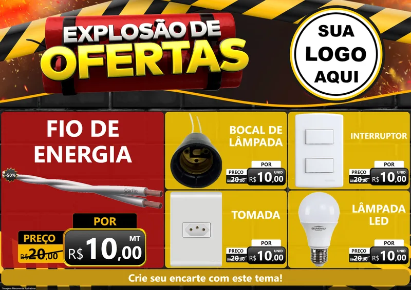 Modelo de Encarte para Encarte A4 Horizontal com o tema Explosão de Ofertas para Materiais Elétricos