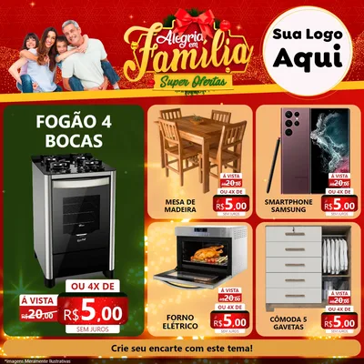 Modelo de Rede Social para Feed Facebook com o tema Alegria em Família Super Ofertas - Natal para Móveis e Eletro