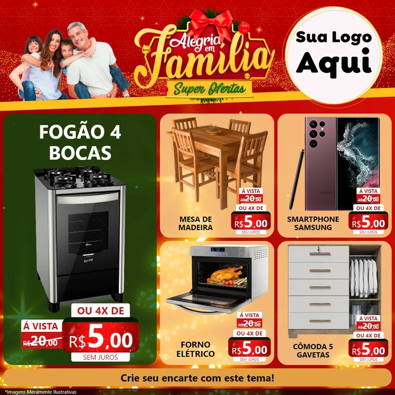Modelo de Rede Social para Feed Facebook com o tema Alegria em Família Super Ofertas - Natal para Móveis e Eletro